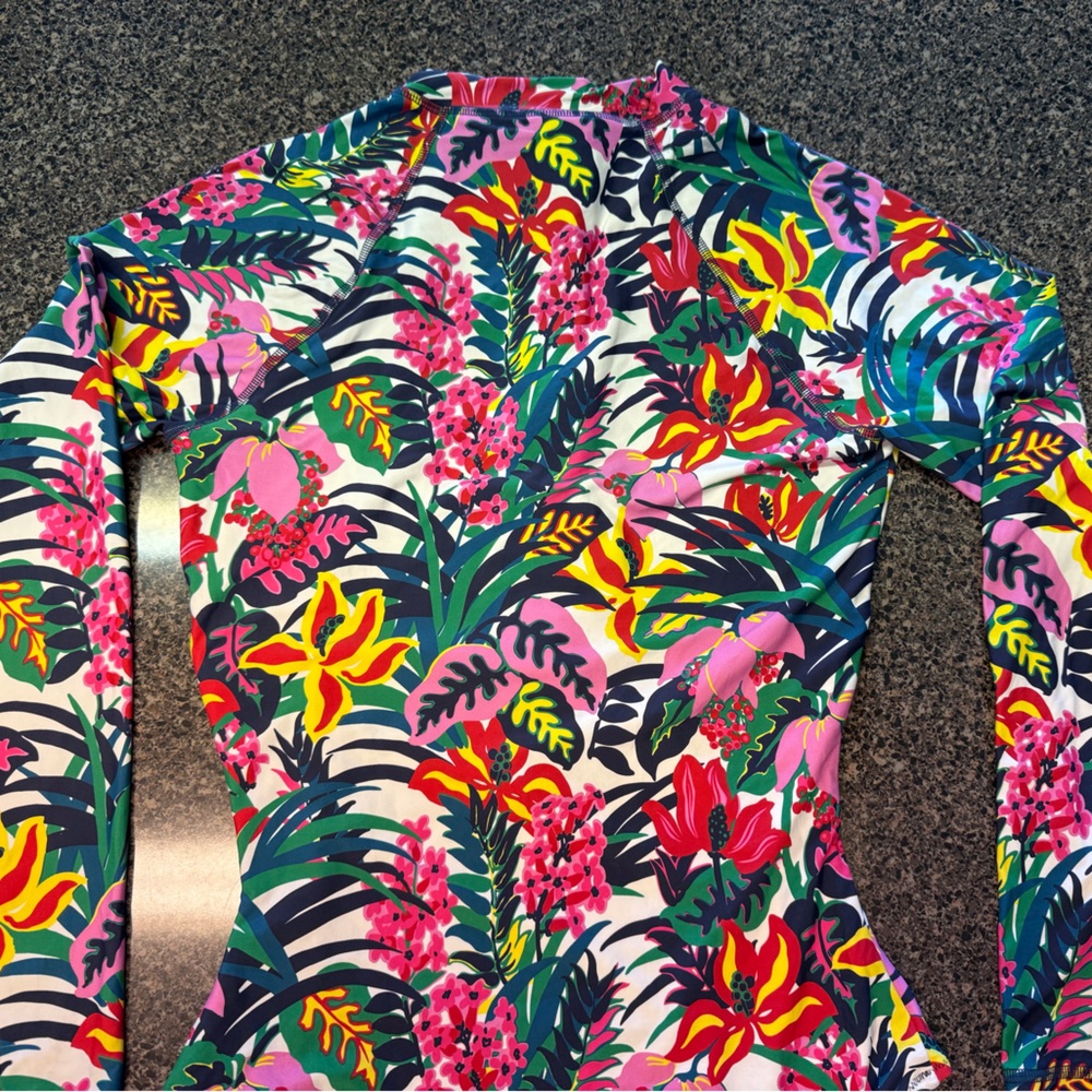 “J. CREW” Tropical Floral Long Sleeve Rash Guard Swimsuit - Picture 12 of 16
